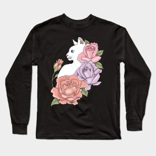 White Cat and Roses Long Sleeve T-Shirt